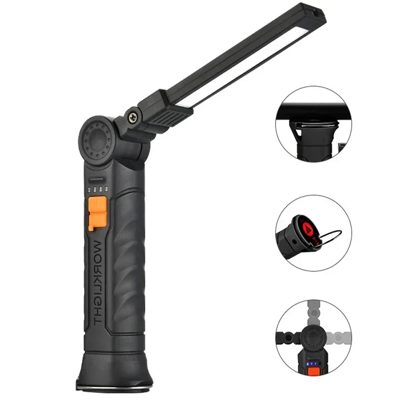 Folding magnetic LED work light, USB rechargeable, small or large — representative supplier photograph