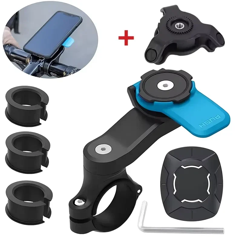 Handlebar phone mount with twist lock and vibration damper — representative supplier photograph