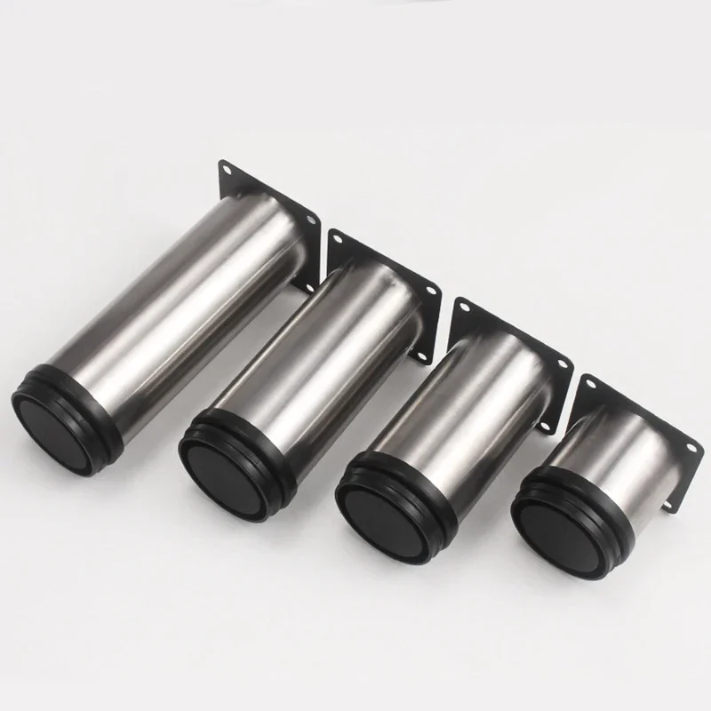 Round stainless steel cabinet legs with levelling feet, set of 4 — representative supplier photograph