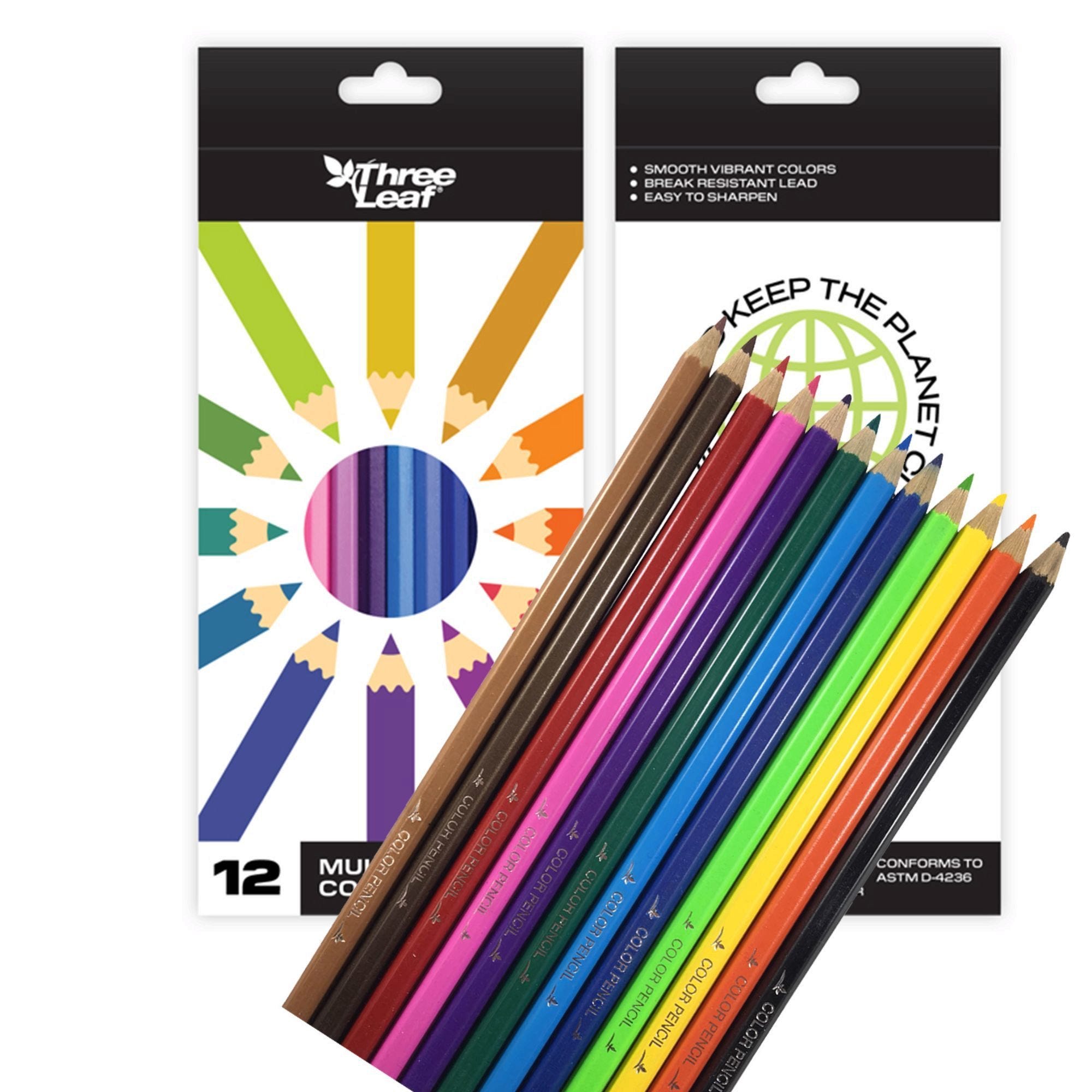 Bulk 24-Pack: Three Leaf 12 Pack Multicolor Colored Pencils
