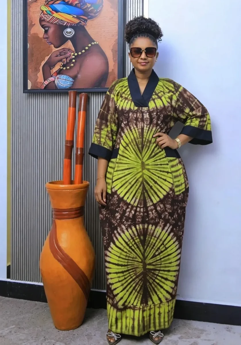 Dashiki print maxi kaftan dress, loose fit, one size — representative supplier photograph