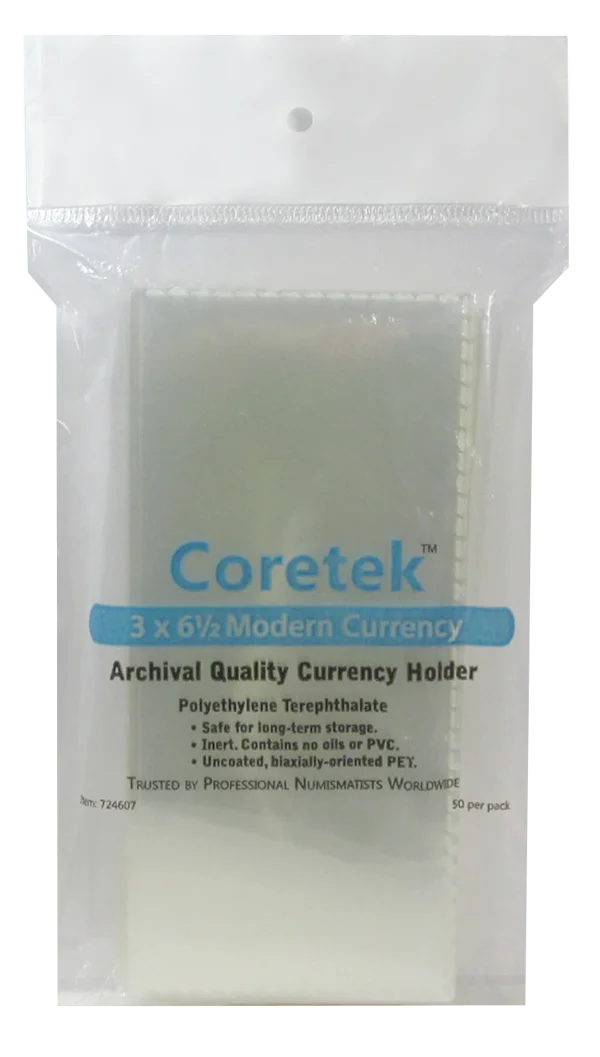 Coretek Modern Currency Sleeve 6 1/2 x 3 - 50 pack