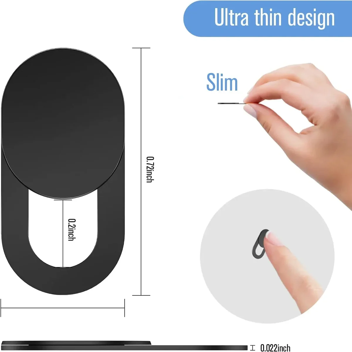Slim sliding webcam privacy cover, stick-on, black — representative supplier photograph
