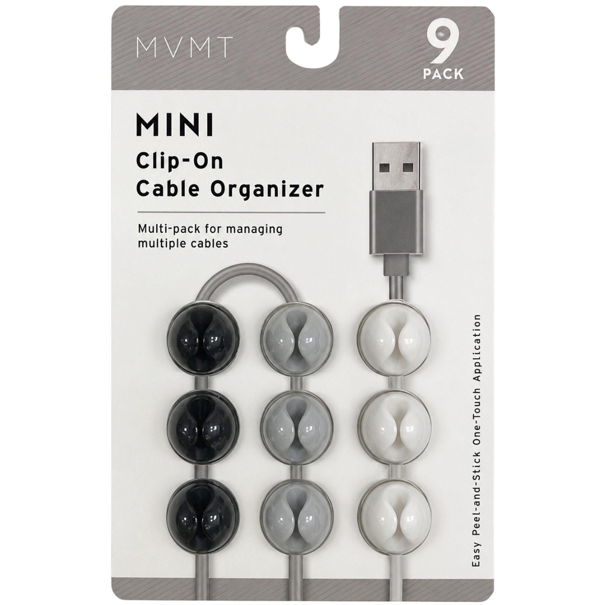 Bulk 18-Pack: MVMT 9 pack Mini Clip-On Cable Organizer in Black/Grey Color Scheme