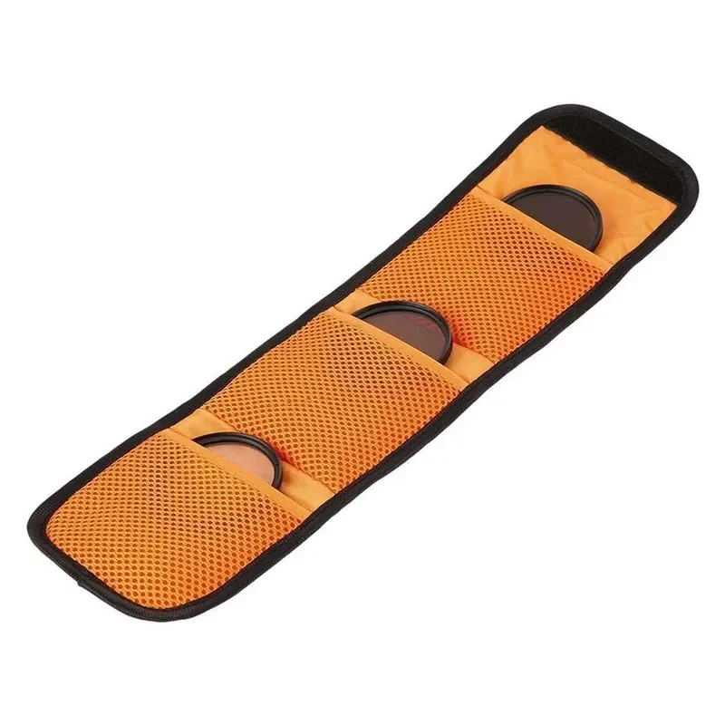 Three-pocket lens filter pouch, fits filters up to 82 mm — representative supplier photograph