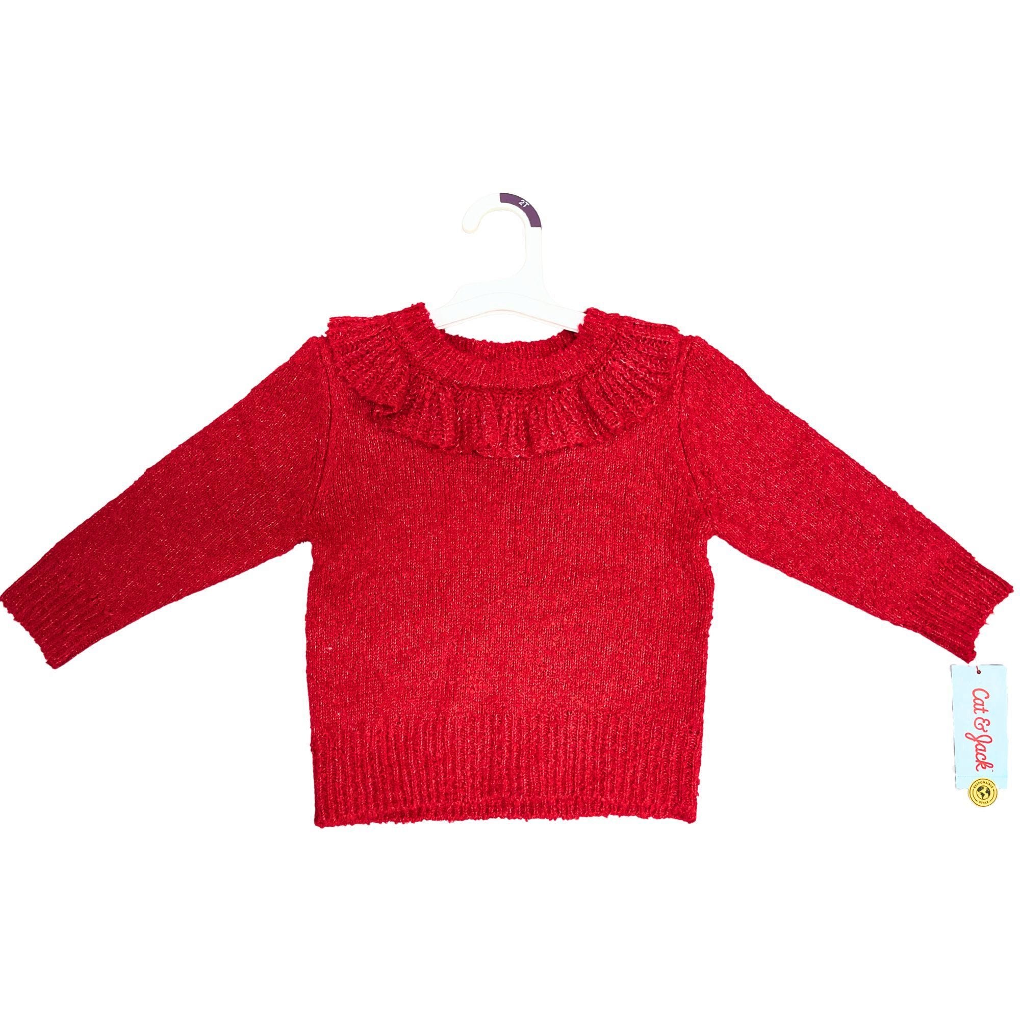 Bulk 12-Pack: Cat & Jack 2T Toddler Ruffle Collar Sweater in Red