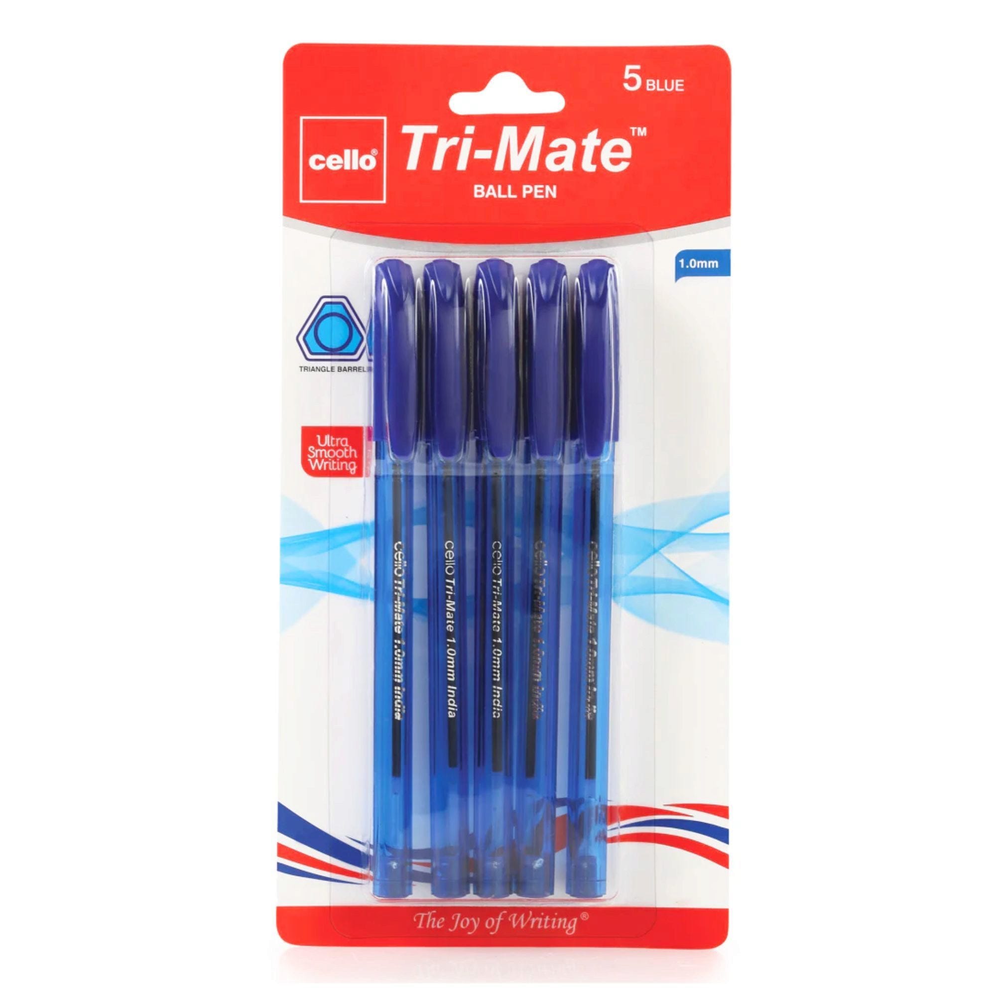 Bulk 36-Pack: Cello 5 Pack 1.0mm Tri-mate Ballpoint Blue Pens