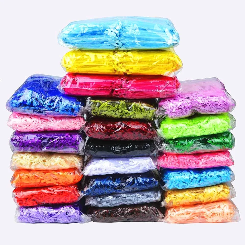 Organza drawstring gift bags, 100 pack, many colours — representative supplier photograph