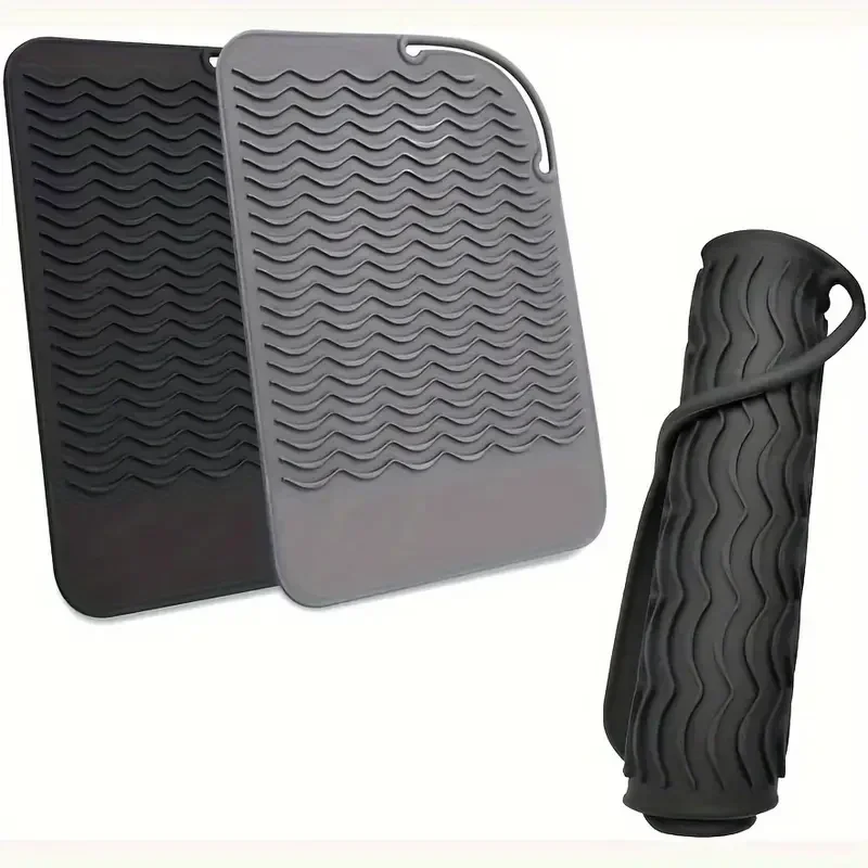 Silicone heat-resistant mat and travel sleeve for curling irons and straighteners — representative supplier photograph