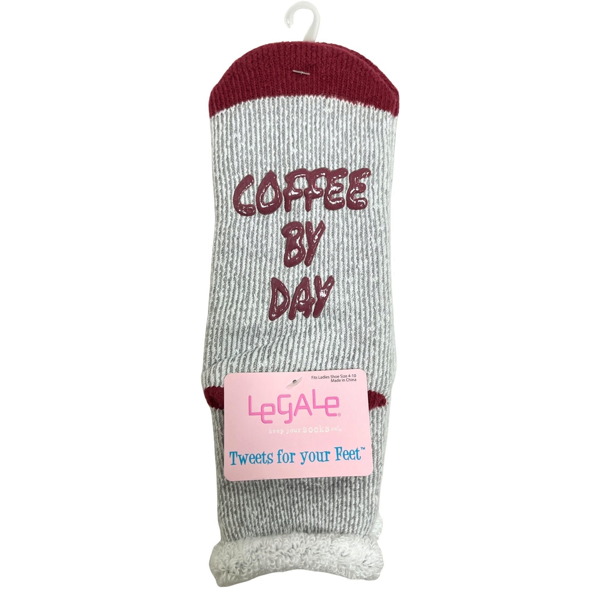 Bulk 24-Pack: Legale 1 Pair Cozy Socks Coffee/Wine Grip Grey Ladies Shoe Size 4-10