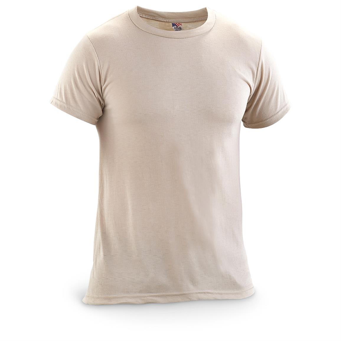 U.S. Military Surplus Moisture Wicking T-Shirts, 3 Pack, New — Tan / Medium; three moisture-wicking T-shirts