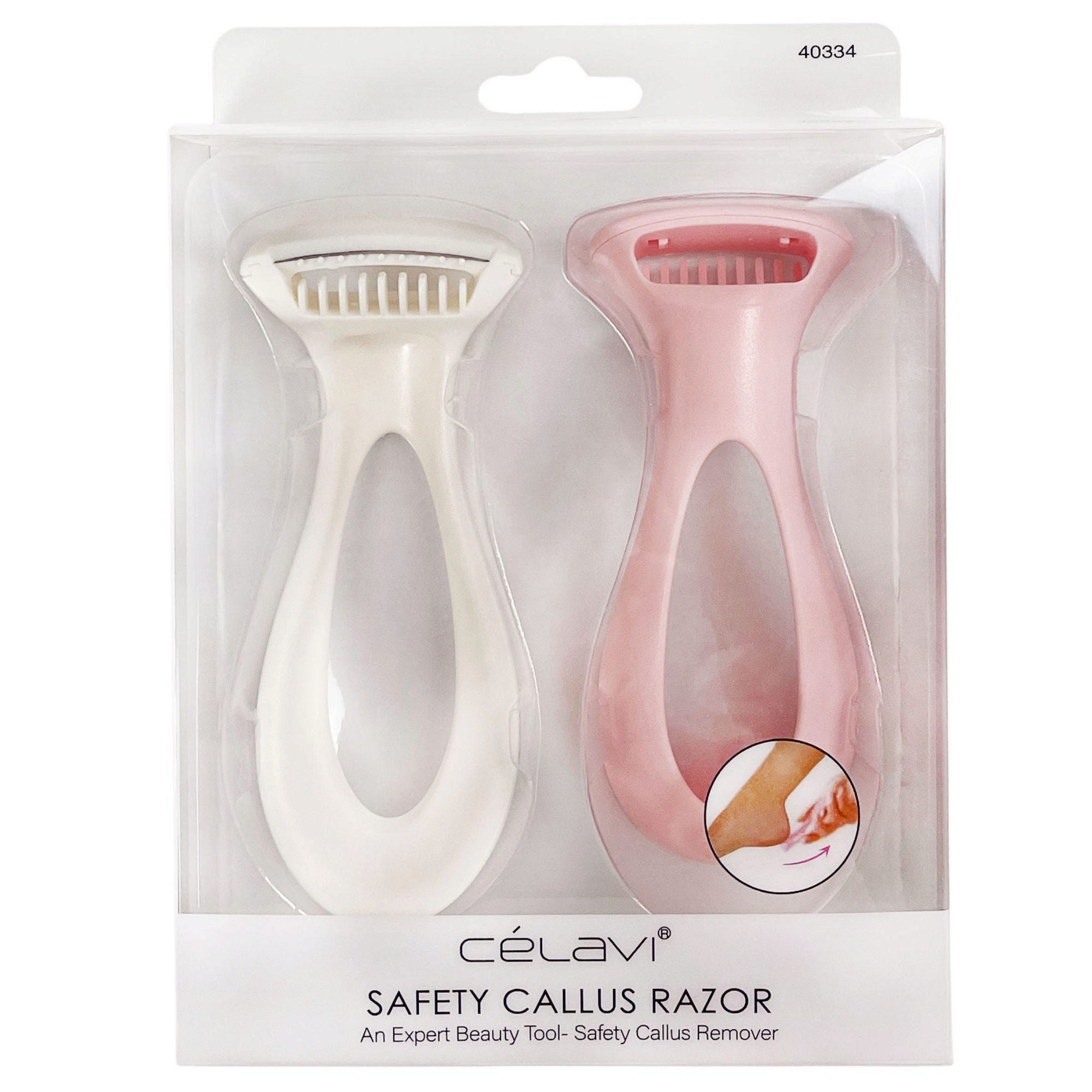 Bulk 24-Pack: Celavi Safety Callus Razor in Pink and White