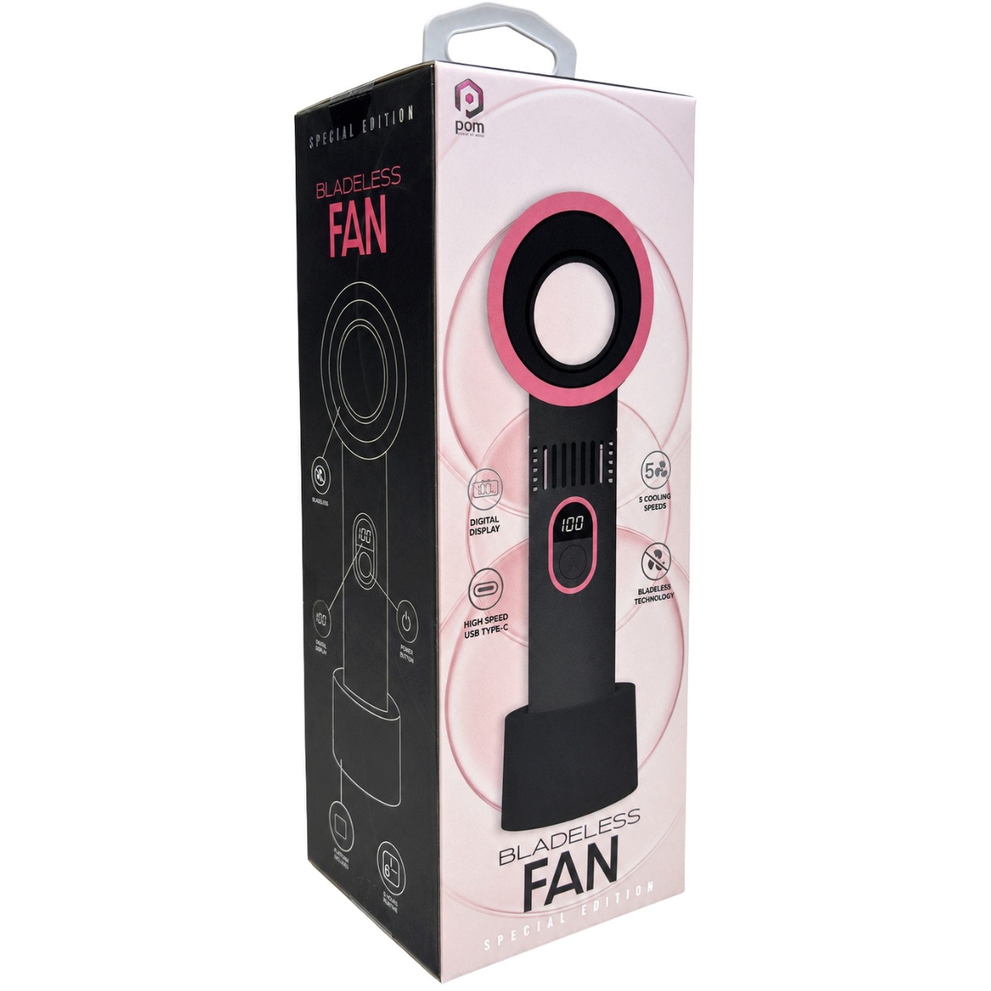 POM Gear 5-Speed Bladeless Fan with Digital Display and Desk Stand in Pink (pack of 6)