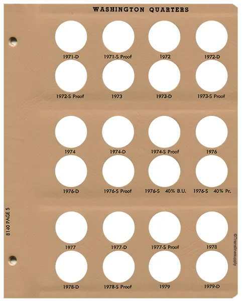 Washington Quarters with Proof Replacement Page 5 1971-D-1979-D
