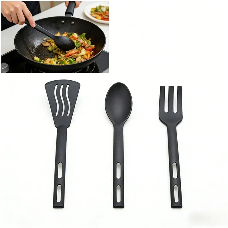 Slim nylon cooking utensils, 24 cm: spoon, slotted turner, fork or set of 3 — representative supplier photograph