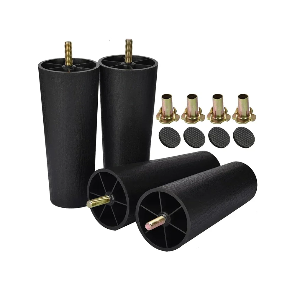 Black tapered plastic sofa legs with M8 bolts, set of 4, 4 to 15 cm — representative supplier photograph