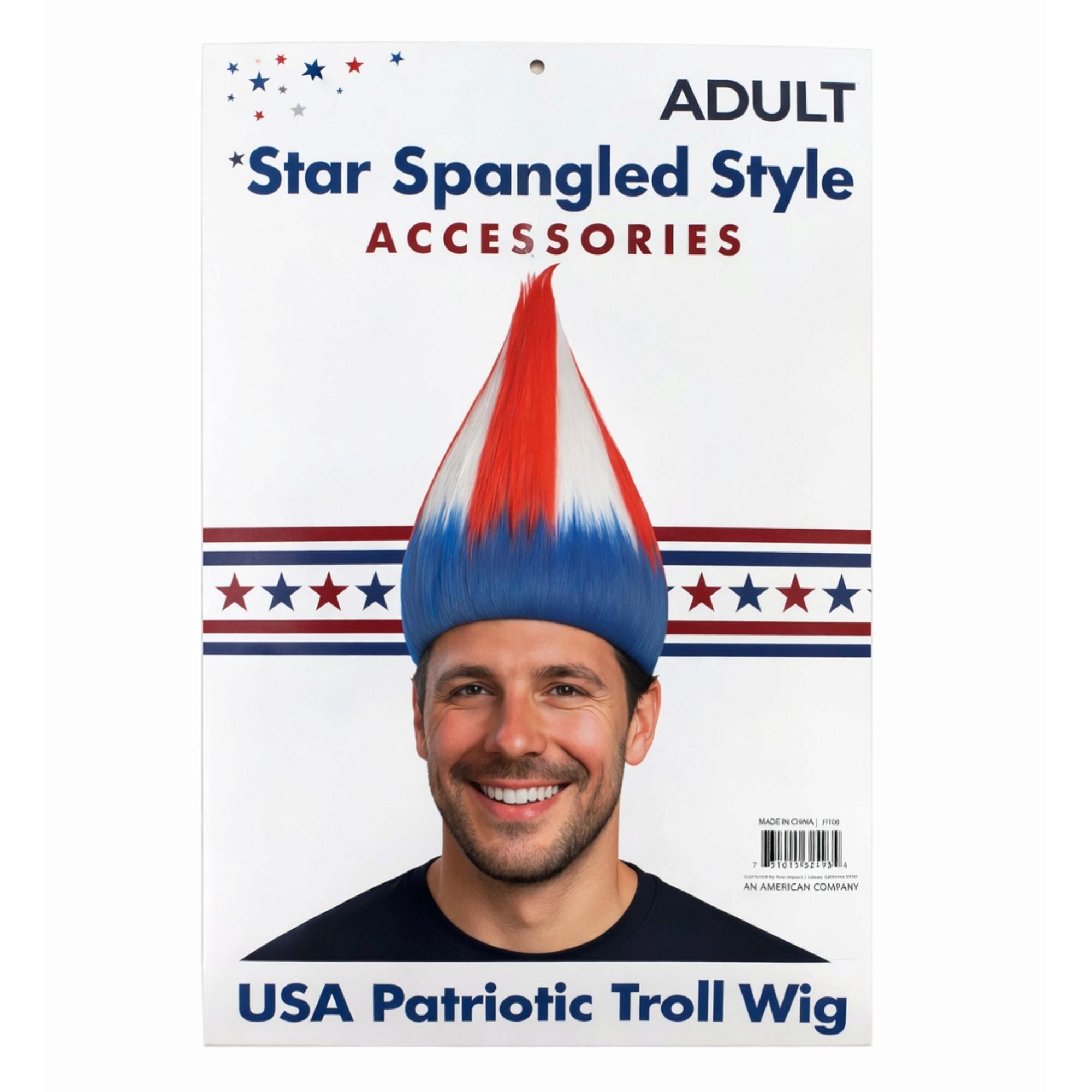 USA Fan Flag Troll Wig Patriotic Costume Hairpiece (pack of 24)