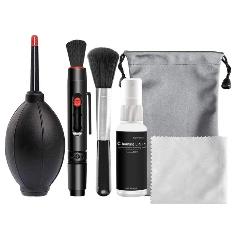 6-piece camera and lens cleaning kit with blower, pen and brush — representative supplier photograph