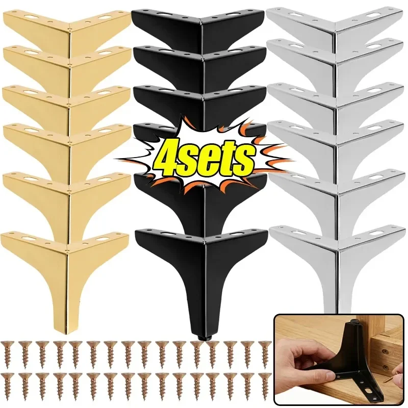 Three-prong metal furniture legs with screws, 1 to 4 sets — representative supplier photograph