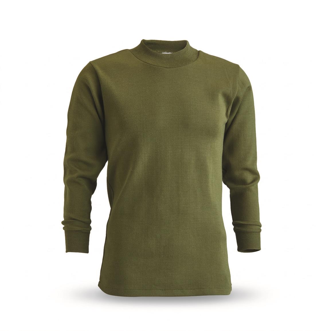 Belgian Military Surplus Wool Blend Crew Neck Long Sleeve Shirt, New — Medium, Olive Drab