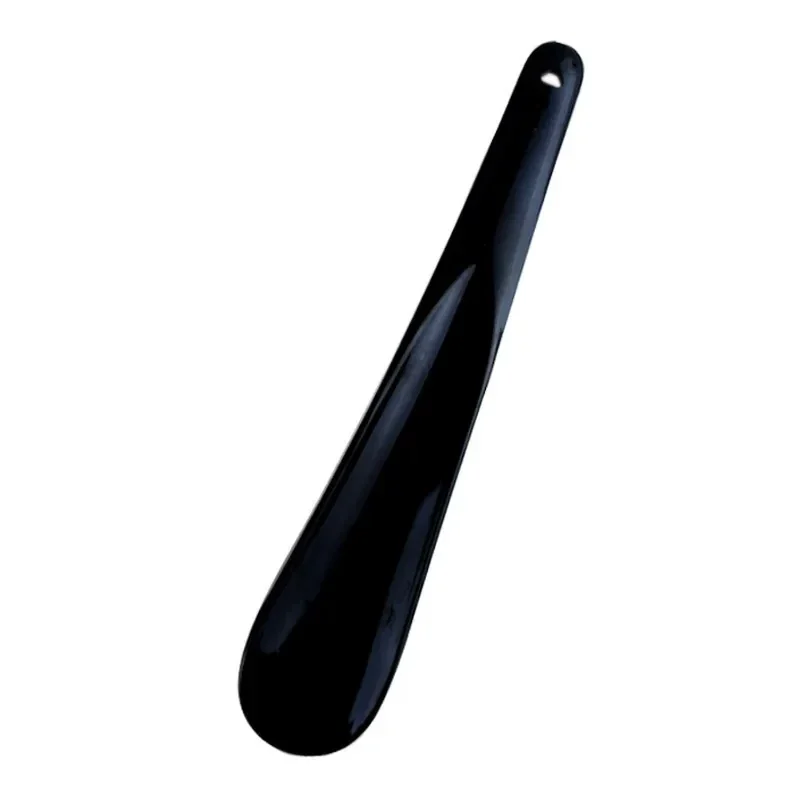 Plastic shoe horn with hanging hole, 19.5 cm, black — representative supplier photograph