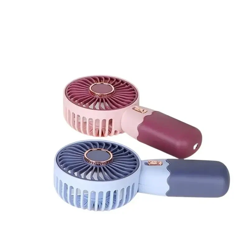 Rechargeable handheld mini fan with phone stand, grey