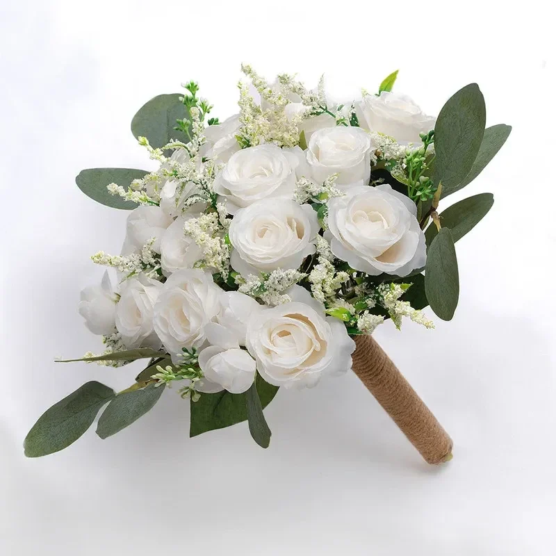Artificial white rose and eucalyptus bouquet — representative supplier photograph