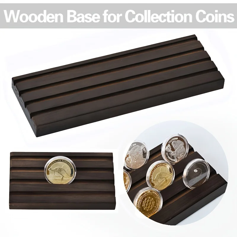 Wood-style coin display stand — representative supplier photograph
