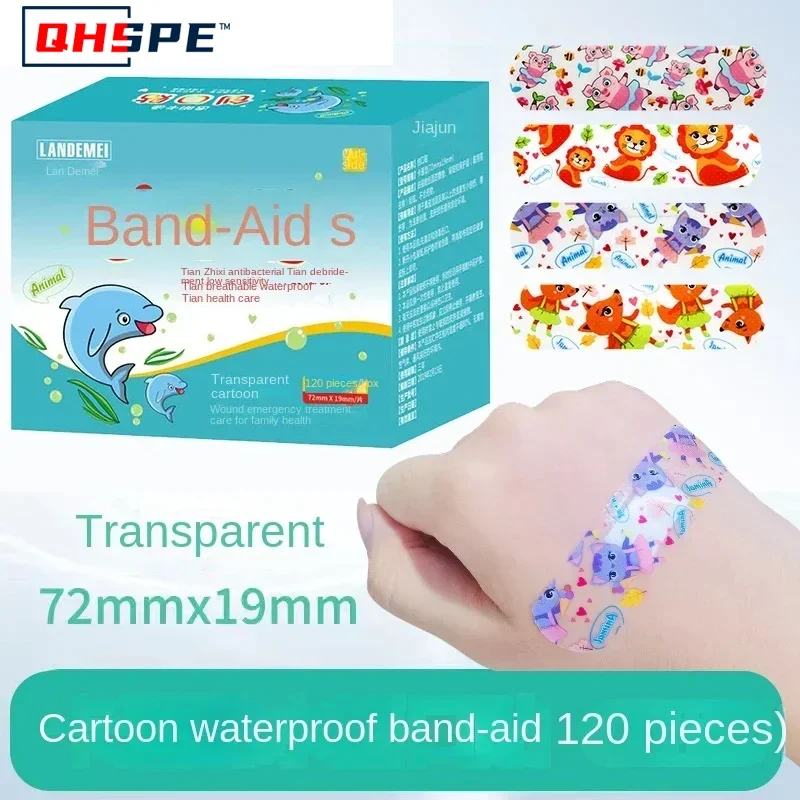 Mini cartoon adhesive bandages, clear and waterproof, 120 per box