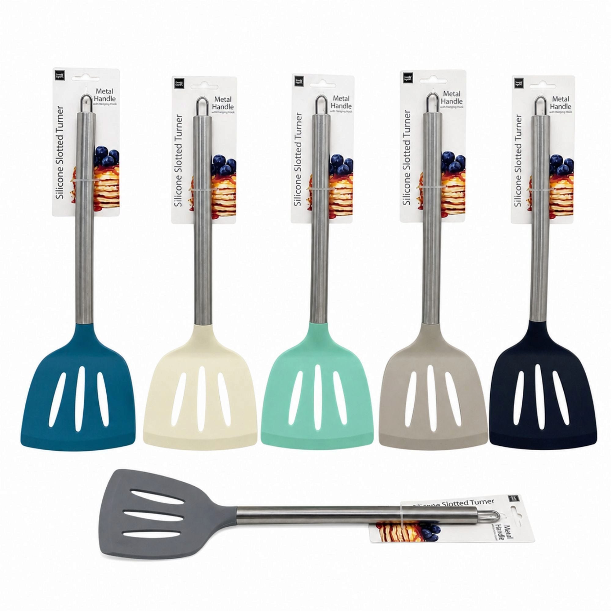 Bulk 24-Pack: Silicone Slotted Turner Spatula Cooking Utensil in Assorted Colors