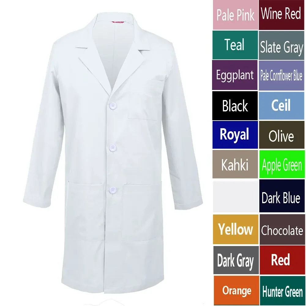 Long work and lab-style coat, polyester cotton twill, XS to XXL
