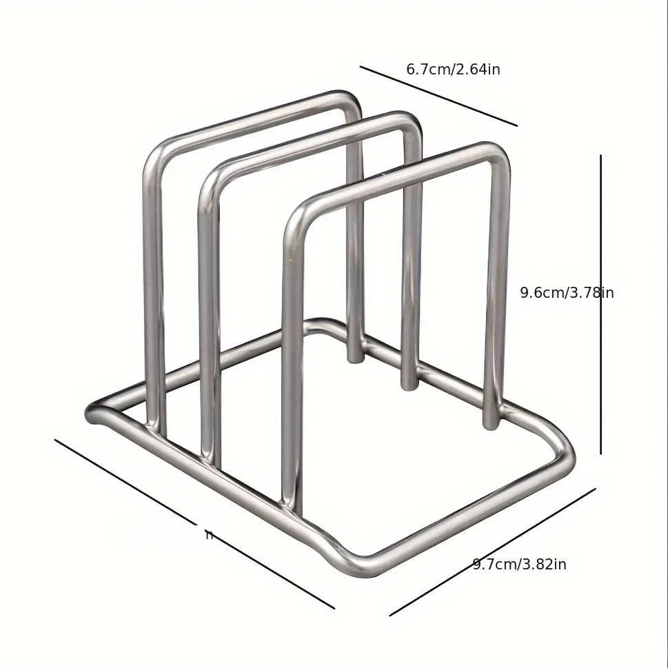 Stainless steel cutting board and pot lid rack — representative supplier photograph