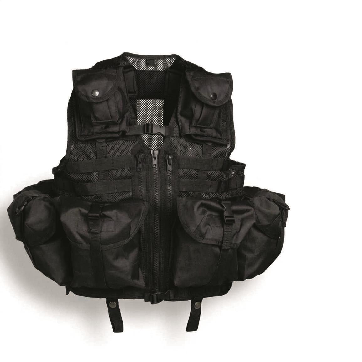 Mil-Tec 8-Pocket Tactical Vest, Black — One Size Fits Most / Black