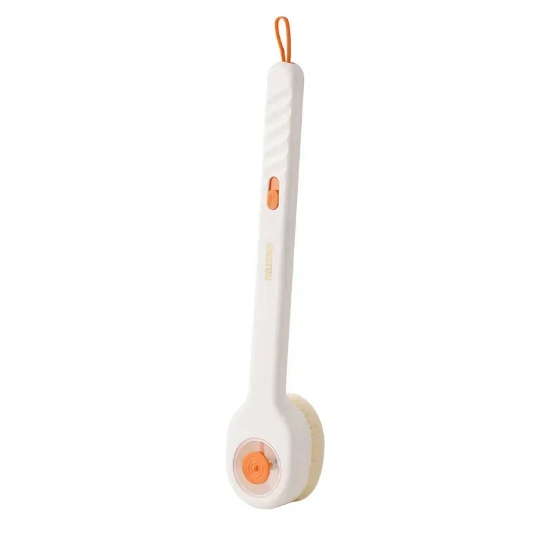 Long-handled bath brush with soap dispenser