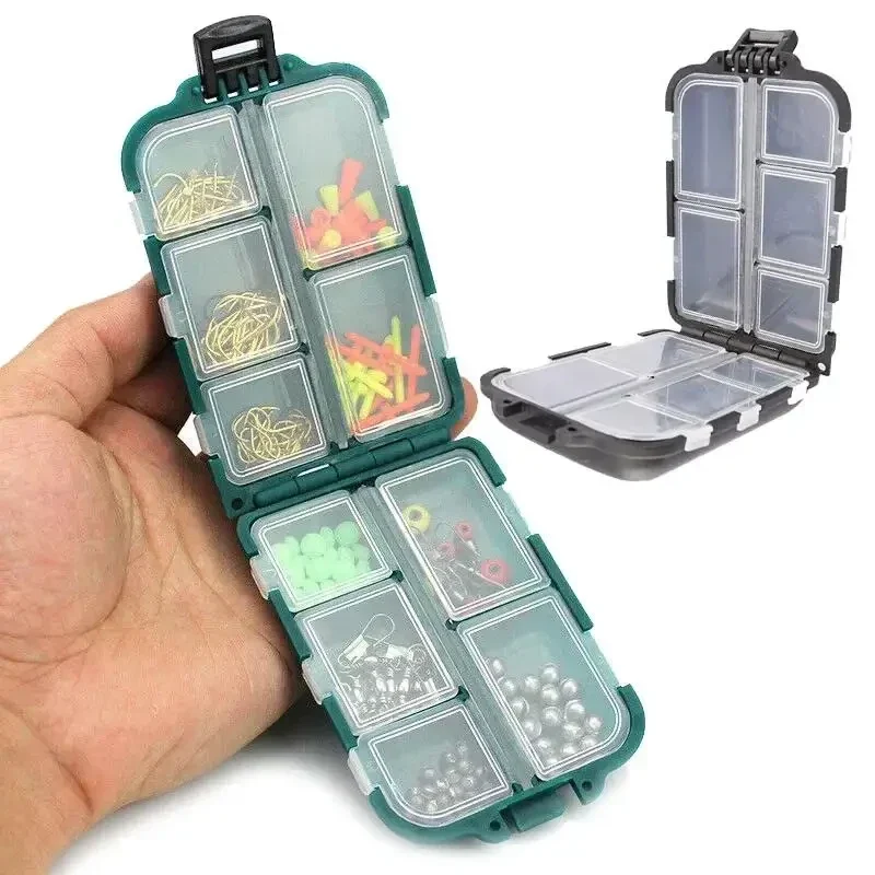 Pocket tackle box with 10 compartments, double-sided, green — representative supplier photograph