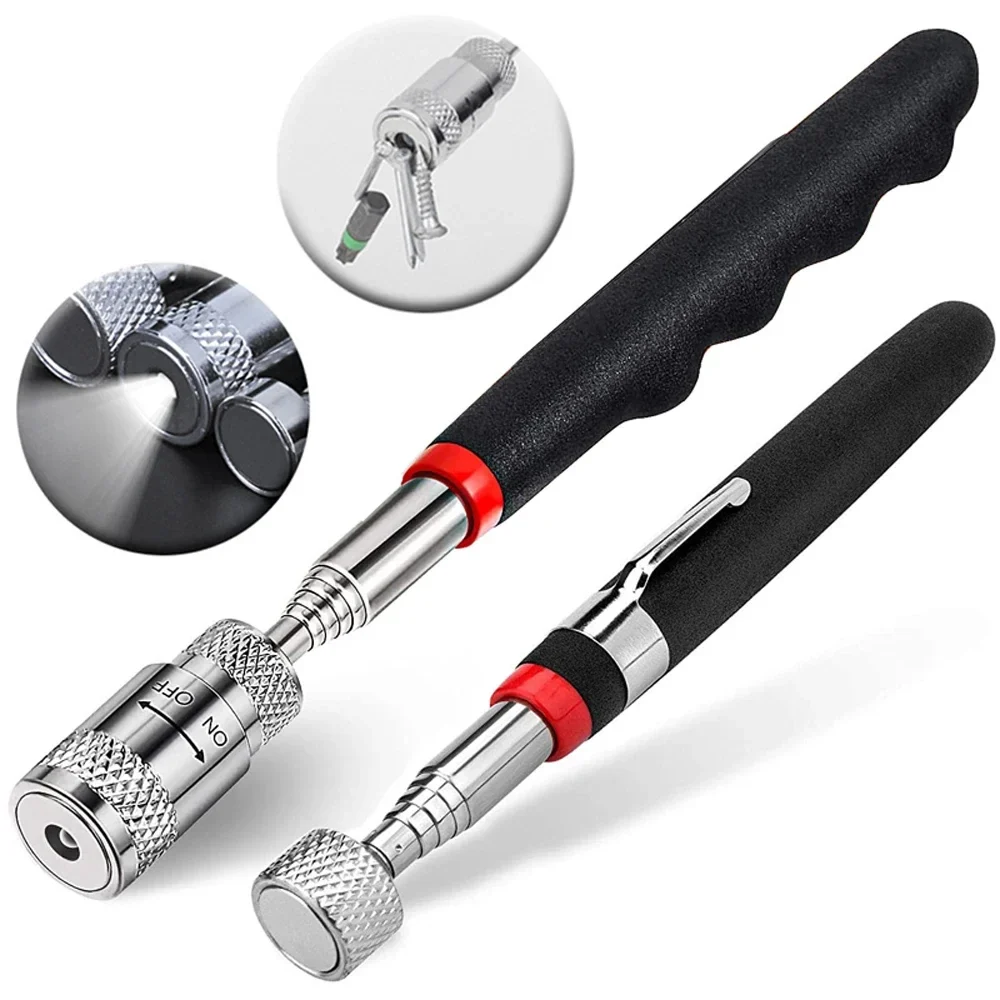 Telescopic magnetic pick-up tool with LED light