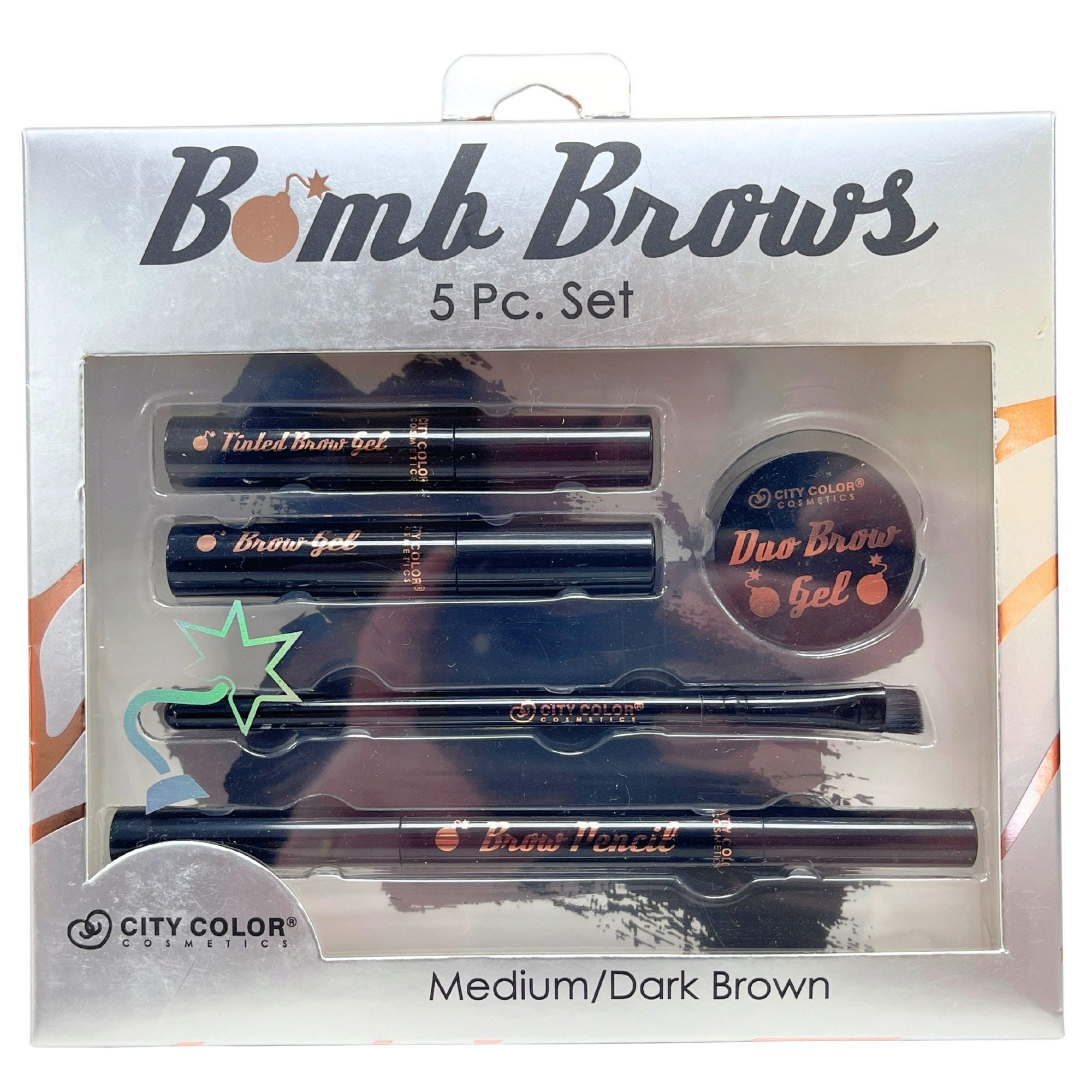 Bulk 16-Pack: City Color Bomb Brows  5 Piece Eye Makeup and Brush Kit