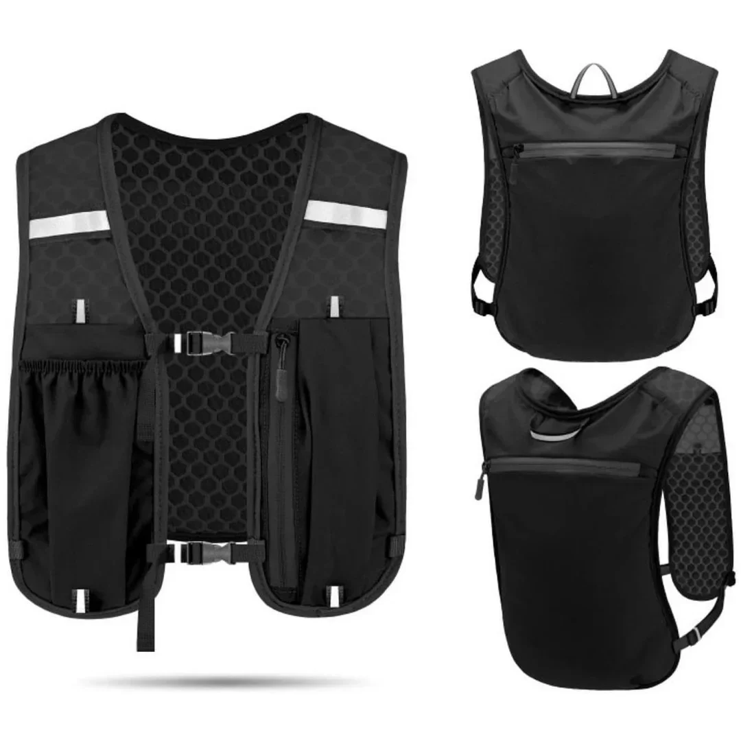 Lightweight running vest pack with phone and bottle pockets — representative supplier photograph