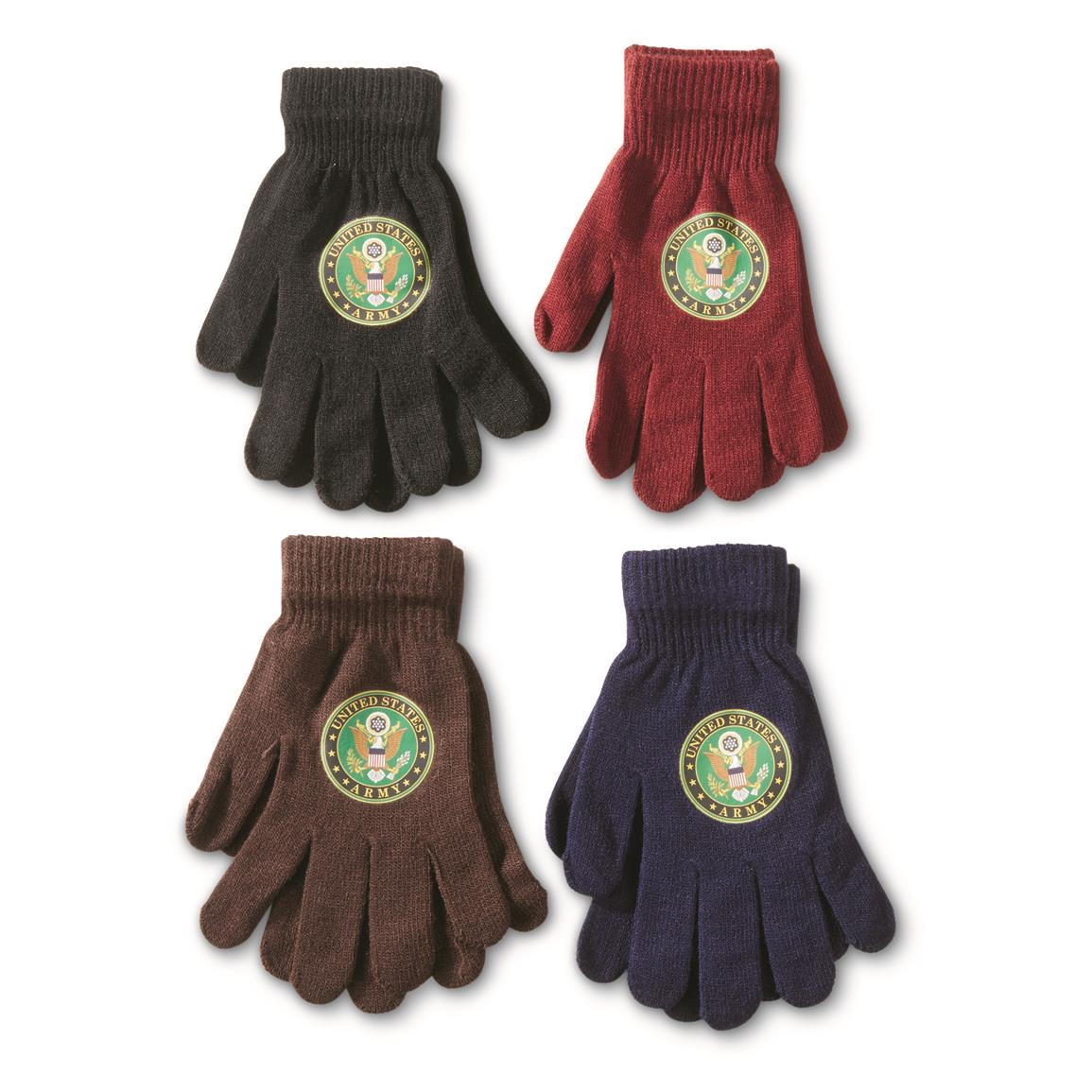 U.S. Army Eagle Star Knitted Assorted Color Gloves, 4 Pairs, New — Assorted / OSFM