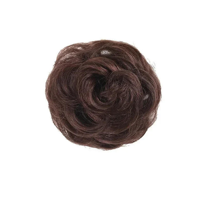 Messy bun hair scrunchie, curly synthetic hairpiece — representative supplier photograph