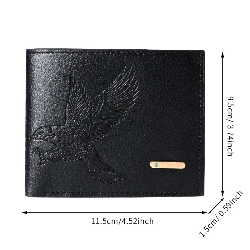 Slim bifold wallet with embossed eagle, black — representative supplier photograph