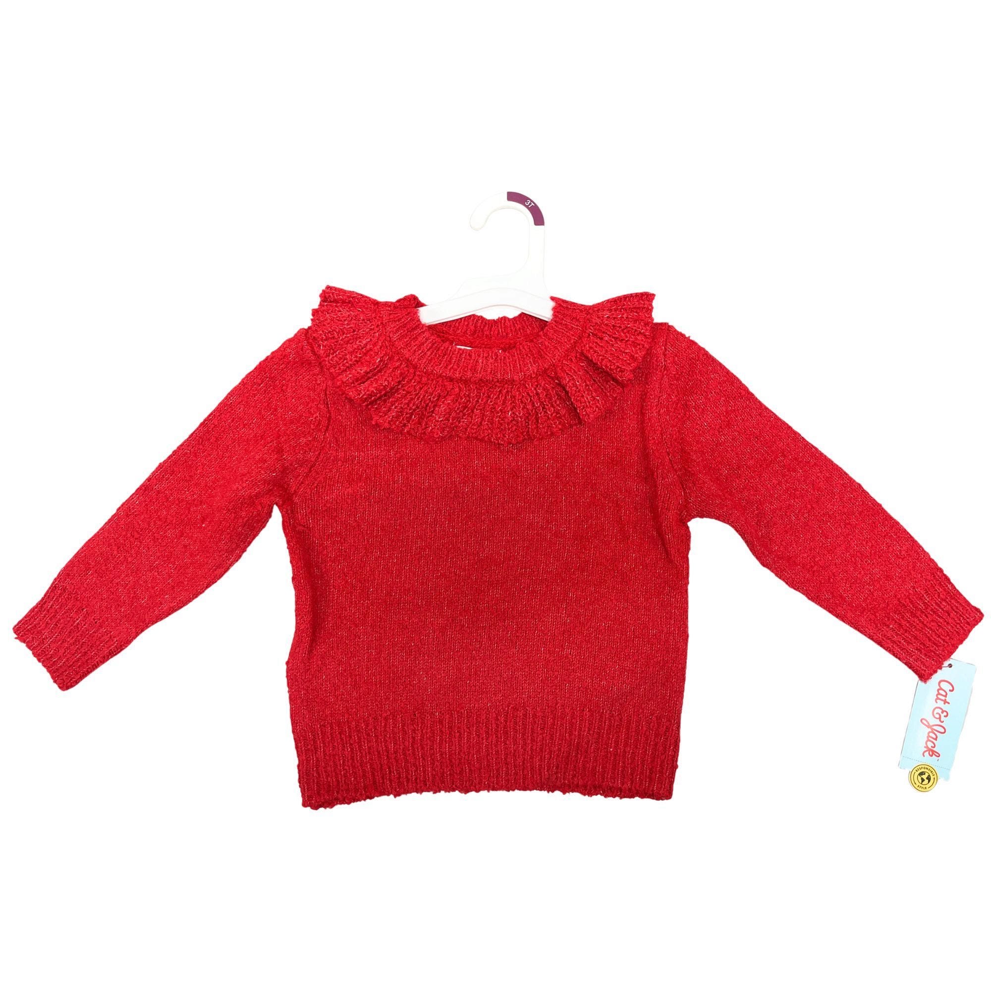 Bulk 12-Pack: Cat & Jack 3T Toddler Ruffle Collar Sweater in Red
