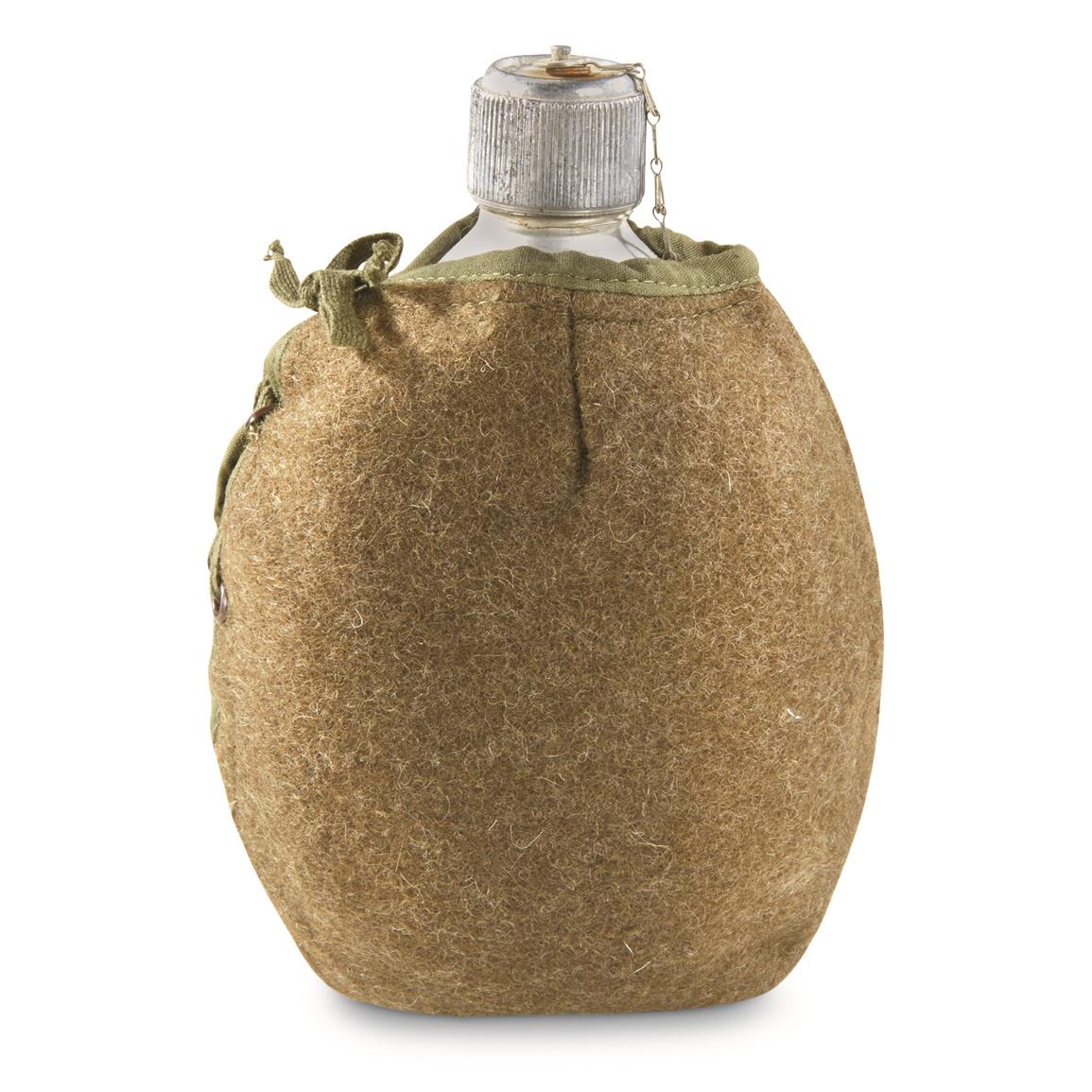 Greek Military Surplus 1-Quart Aluminum Canteen with Wool Cover, Like New