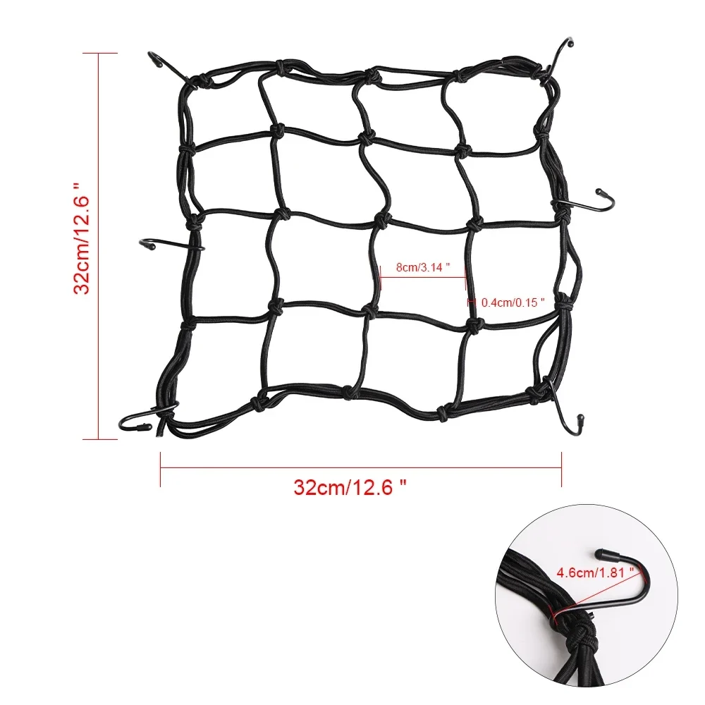 Motorcycle helmet cargo net with hooks, 32 x 32 cm — representative supplier photograph