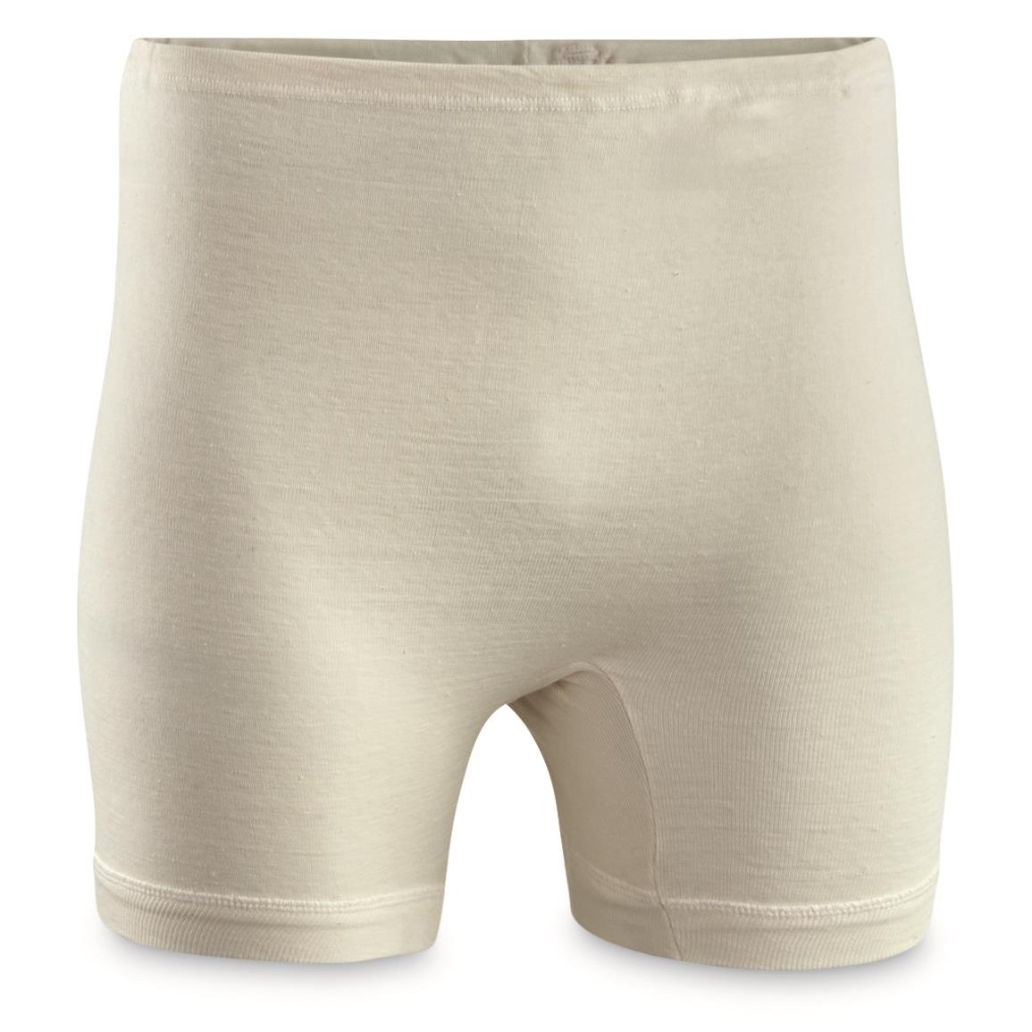 East German Military Surplus Cotton Boxer Shorts, 10 Pairs, New — White / Medium; ten pairs of East German cotton boxer shorts