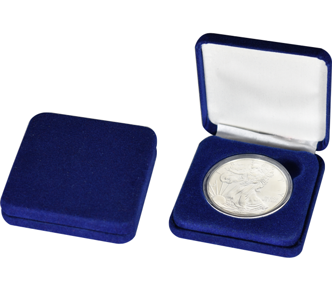 Slim Line Coin Capsule Box - L Capsule - Blue Velour | No Rim